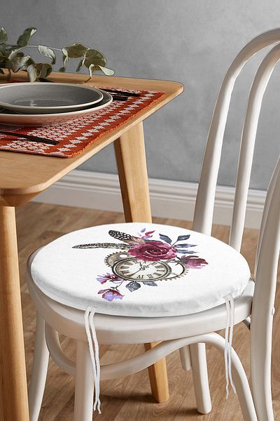 Realhomes Pocket Clock Motif Feather Patterned Round Zippered Chair Cushion