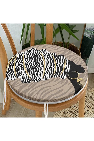 Realhomes Modern Round Zippered Chair Cushion with Women's Black Design on Mink Floor