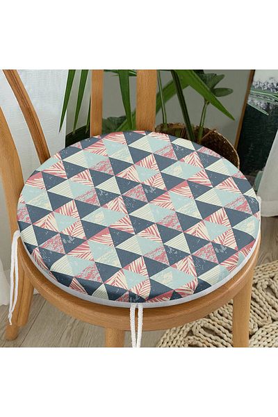 Realhomes Digital Printed Modern Round Zippered Chair Cushion with Triangle Pattern on Colorful Floor