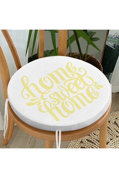 Realhomes Yellow Home Sweet Home Round Zippered Chair Cushion