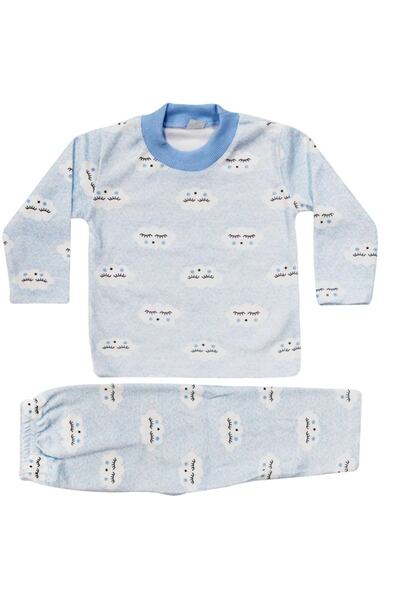 bebegen Erkek Bebek Bulut Desenli Alt Üst Mavi 2'li Pijama Takım