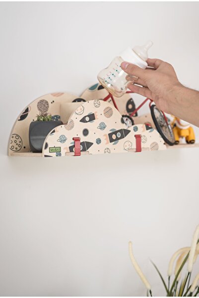 Wodiza Flyıng Planet Ahşap Çocuk Odası Aksesuar Duvar Rafı 47cm X 32cmx 28cm