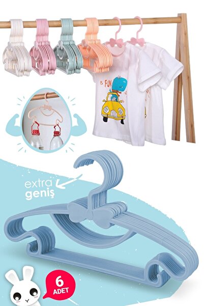 Morpanya Sweet 6 Adet Mavi Bebek Elbise Askısı 30 Cm Fiyonklu Kelebek Bebek Çocuk Kıyafet Askısı