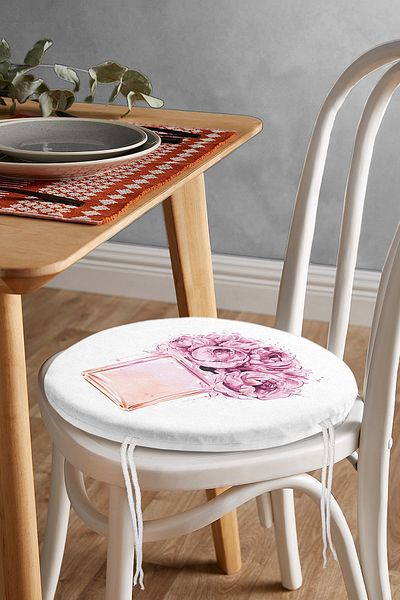 Realhomes Coco Perfume Designed Digital Printed Modern Round Zippered Chair Cushion