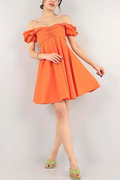 TRENDYLOOK Narandžasta haljina sa balon rukavima i ovratnikom u obliku poljup...
