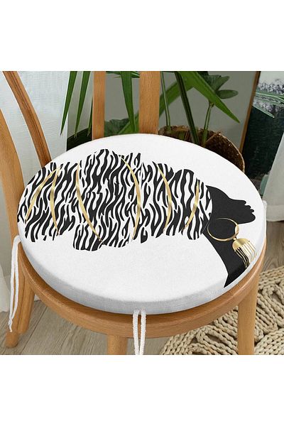 Realhomes Black and White Black Women's Motif Modern Round Zippered Chair Cushion