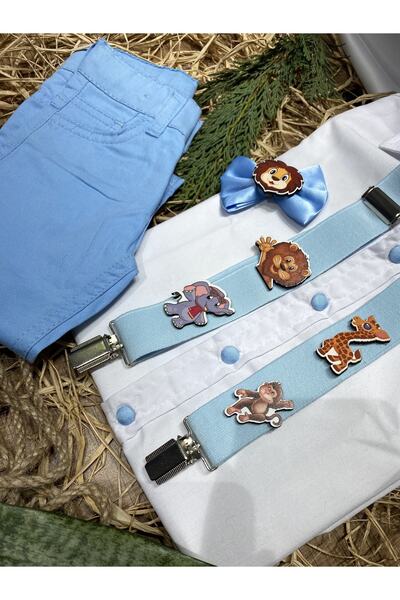 MFS Bebe Mavisi Askı Papyon Pantolon Gömlek