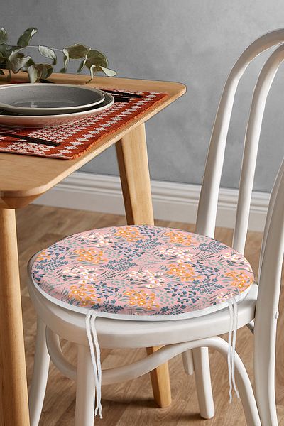 Realhomes Digital Printed Round Zippered Chair Cushion with Onedraw Drawing on Colorful Floor