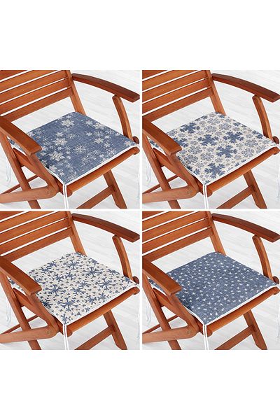 Realhomes 4-Piece Jeans Special Design Zippered Chair Cushion with Stars and Crystal Grains Pattern on the Floor