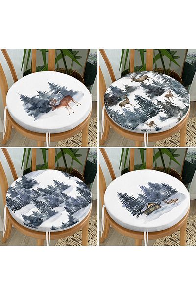 Realhomes 4-Piece Special Design Deers & Pine Wood Motif Modern Round Zippered Chair Cushion Set