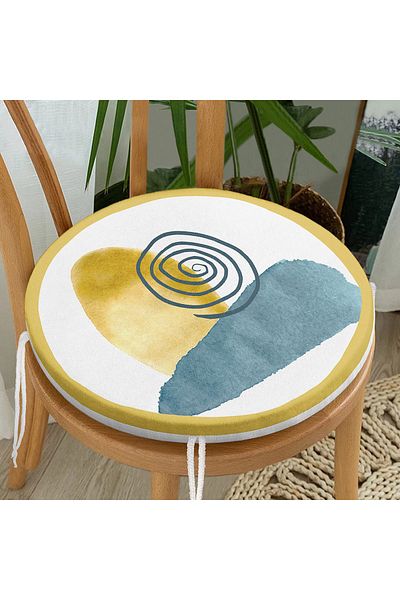 Realhomes Colorful Oval Object Digital Printed Round Zippered Chair Cushion with Onedraw Drawing on White Background