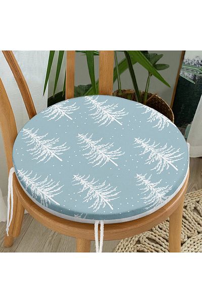 Realhomes Digital Printed Round Zippered Chair Cushion with White Pine Tree Pattern on Colorful Background