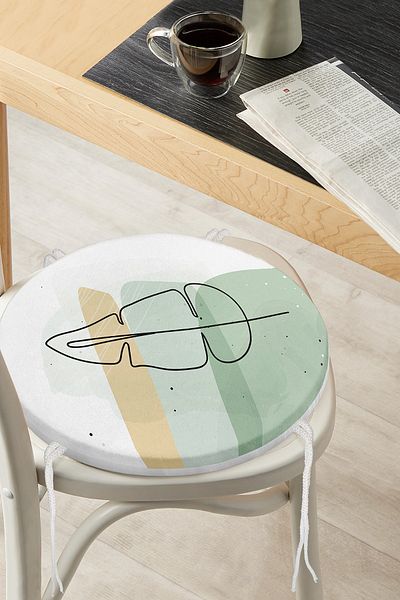 Realhomes Pastel Colored Modern Round Zippered Chair Cushion with Onedraw Leaf Drawing on the Floor