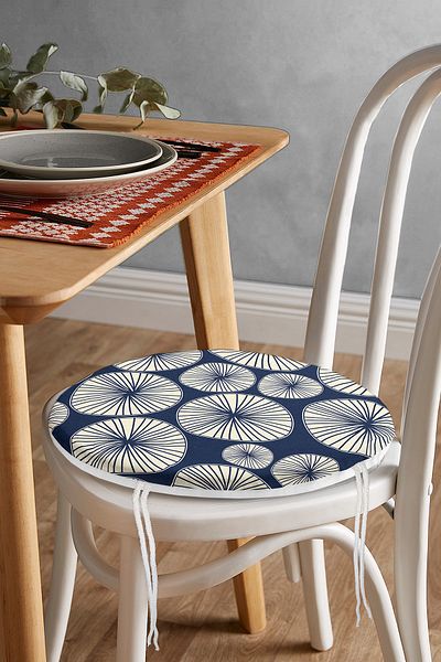 Realhomes Lemon Digital Printed Modern Round Zippered Chair Cushion with Onedraw Draw on Colorful Background