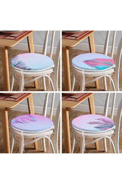 Realhomes 4-Piece Neon Tropical Leaf Patterned Digital Printed Special Design Round Zippered Chair Cushion