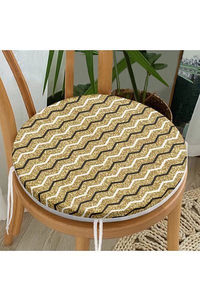 Realhomes Modern Colorful Zigzag Patterned Digital Printed Modern Round Zippered Chair Cushion on Gold Floor