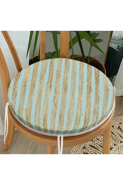 Realhomes Gold Detailed Horizontal Striped Digital Printed Modern Round Zippered Chair Cushion on Colorful Floor