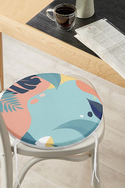 Realhomes Colorful Pastel Leaf Patterned Digital Printed Modern Round Zippered Chair Cushion on the Floor