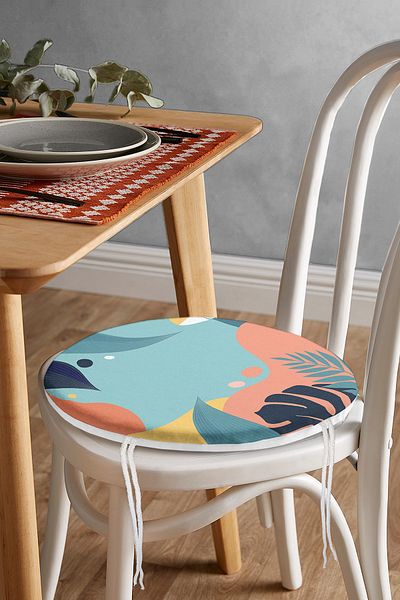 Realhomes Colorful Pastel Leaf Patterned Digital Printed Modern Round Zippered Chair Cushion on the Floor