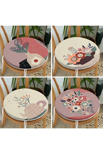 Realhomes Set of 4 Round Zippered Chair Cushions with Onedraw Drawing Vase Pattern on Colorful Floor