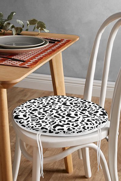 Realhomes Black Colored Geometric Drawing Digital Printed Round Zippered Chair Cushion on White Background
