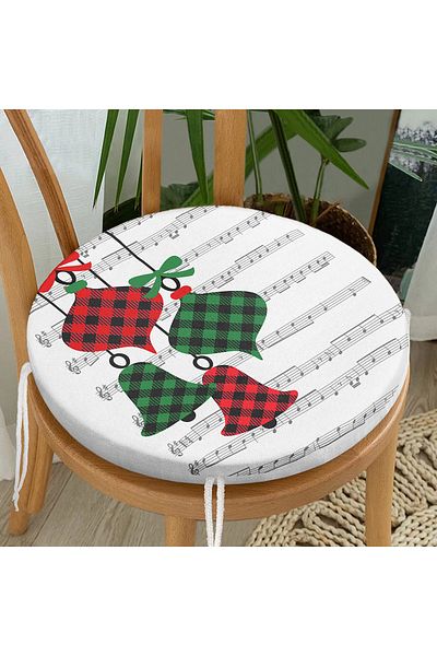 Realhomes Plaid Patterned Bell Patterned Digital Printed Round Zippered Chair Cushion on White Background