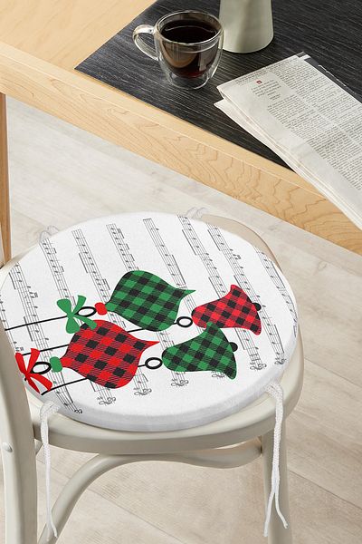 Realhomes Plaid Patterned Bell Patterned Digital Printed Round Zippered Chair Cushion on White Background