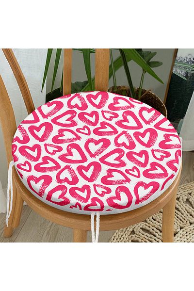 Realhomes Digital Printed Modern Round Zippered Chair Cushion with Modern Drawing Hearts Design