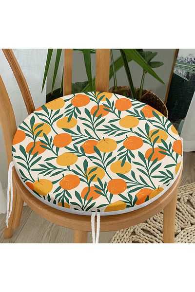 Realhomes Digital Printed Round Zippered Chair Cushion with Onedraw Drawing on Colorful Background