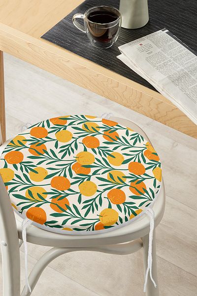 Realhomes Digital Printed Round Zippered Chair Cushion with Onedraw Drawing on Colorful Background