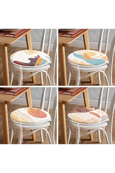 Realhomes Set of 4 Colorful Women's African Patterned Round Zippered Chair Cushion with Onedraw Drawing on the Floor