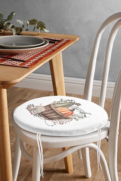 Realhomes Digital Printed Round Zippered Chair Cushion with Colorful Pumpkin Pattern on White Background