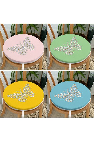 Realhomes 4-Piece Colorful Floor Daisy Butterfly Special Designed Modern Round Zippered Chair Cushion Set