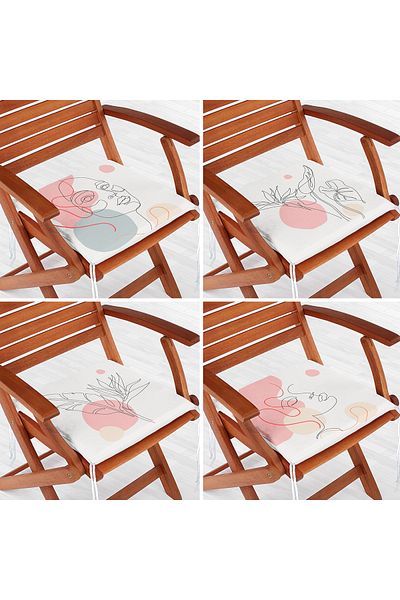 Realhomes 4-Piece Special Design Modern Zippered Chair Cushion Set with Botanical Portrait Drawing on White Background
