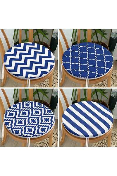 Realhomes 4-Piece Dark Blue Geometric Drawings Special Design Modern Round Zippered Chair Cushion Set