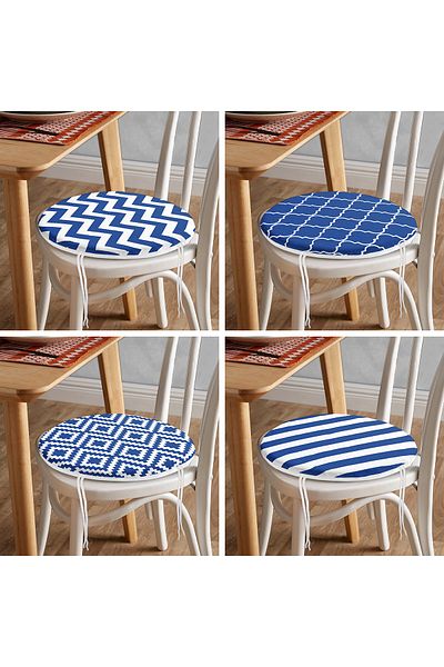 Realhomes 4-Piece Dark Blue Geometric Drawings Special Design Modern Round Zippered Chair Cushion Set