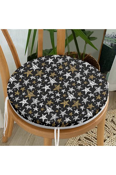 Realhomes White Star Pattern - Black Chair Cushion with Gold Detail
