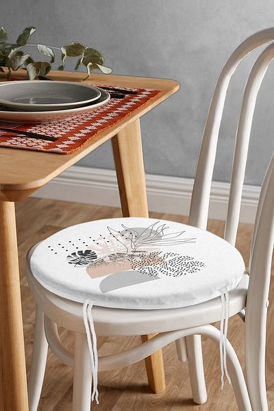 Realhomes Pastel Colored Onedraw Drawing Geometric Patterned Digital Printed Round Zippered Chair Cushion