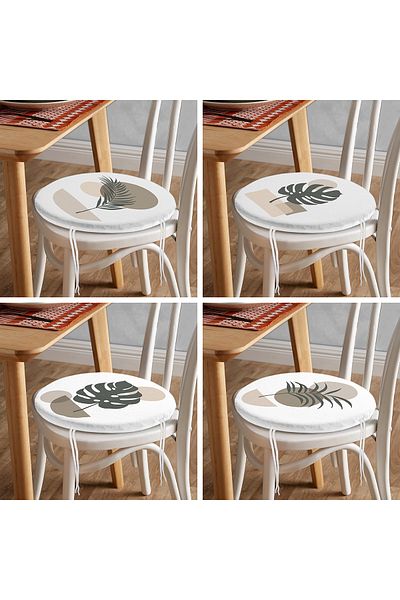 Realhomes Set of 4 Round Zippered Chair Cushions with Onedraw Drawing on Colorful Floor