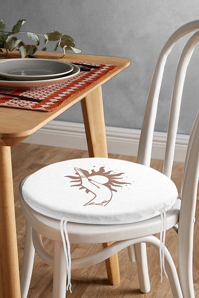 Realhomes Modern Round Zippered Chair Cushion with Onedraw Drawing Sun Catching on White Background