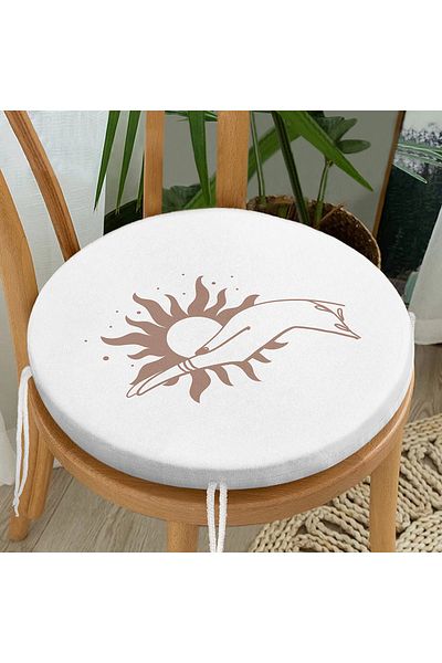 Realhomes Modern Round Zippered Chair Cushion with Onedraw Drawing Sun Catching on White Background