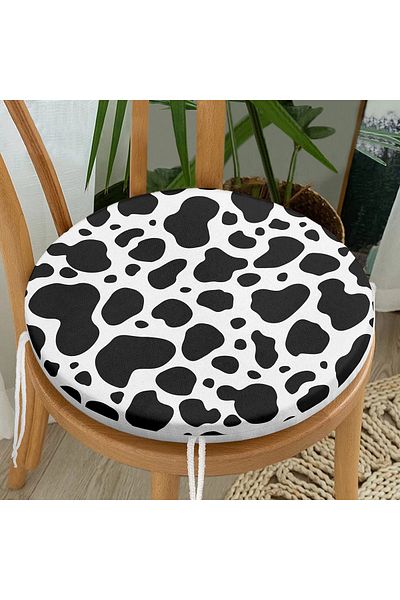 Realhomes Black Polka Dot Patterned Digital Printed Modern Round Zippered Chair Cushion on White Background
