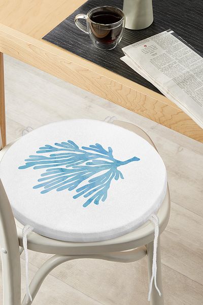 Realhomes Pastel Colored Leaf Patterned Digital Printed Round Zippered Chair Cushion on White Background