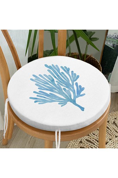 Realhomes Pastel Colored Leaf Patterned Digital Printed Round Zippered Chair Cushion on White Background