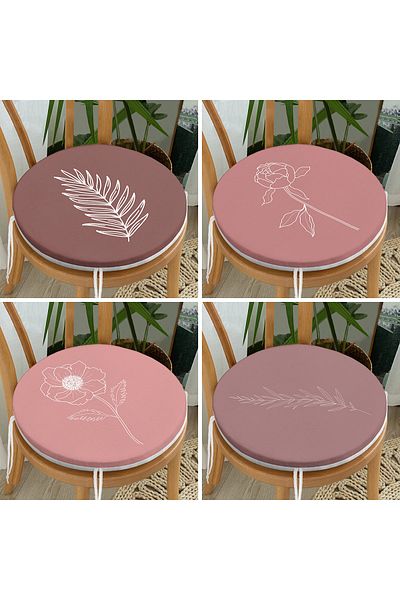 Realhomes Set of 4 Round Zippered Chair Cushions with Onedraw Drawing on Colorful Floor