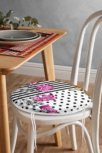 Realhomes Striped Polka Dot Floor Floral Patterned Special Design Digital Printed Round Zippered Chair Cushion