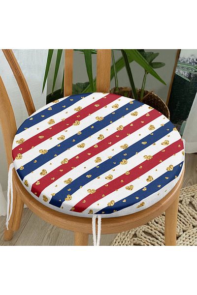 Realhomes Gold Detailed Heart Patterned Digital Printed Round Zippered Chair Cushion on White Background