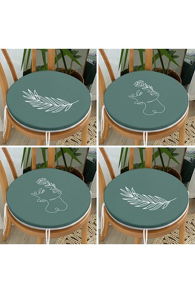 Realhomes Set of 4 Round Zippered Chair Cushions with Onedraw Drawing on Colorful Floor
