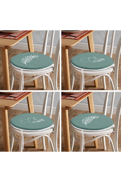 Realhomes Set of 4 Round Zippered Chair Cushions with Onedraw Drawing on Colorful Floor