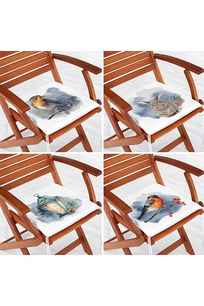 Realhomes Set of 4 Zippered Chair Cushions with Animal Design on White Floor Watercolor
